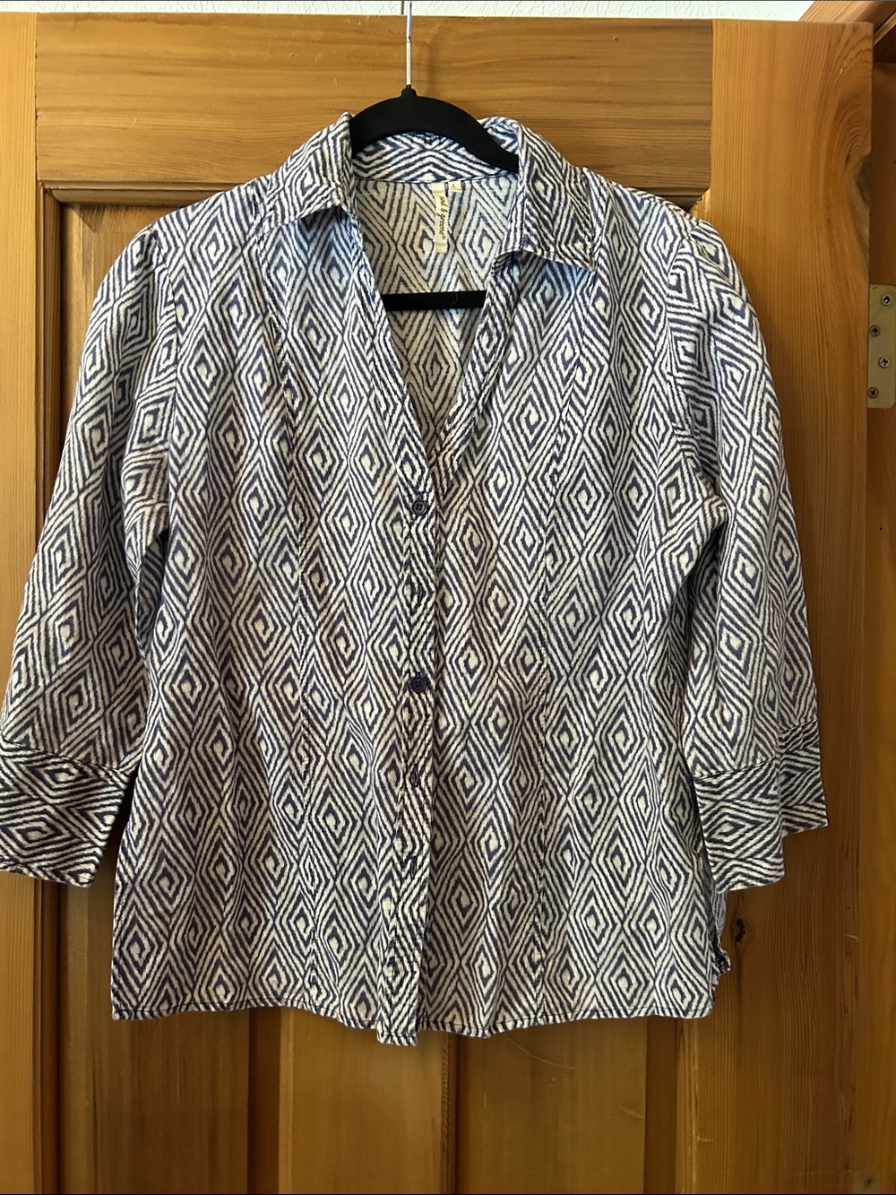 grand & greene Navy and White Diamond-Print Button Front Shirt